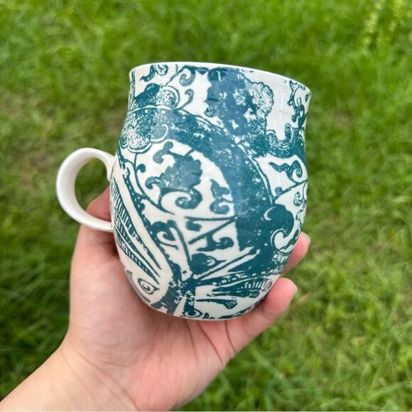 Anthropologie Homegrown Blue White Fish Floral B Monogram Mug Bohemian Coastal - Picture 4 of 8